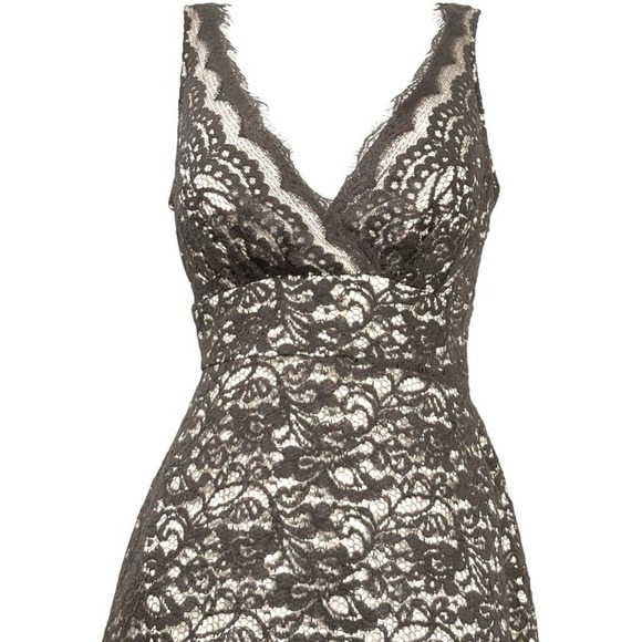 WHBM Black Lace Goth Dress Nude Lining Bow Tie Back Size 2 - Picture 9 of 12